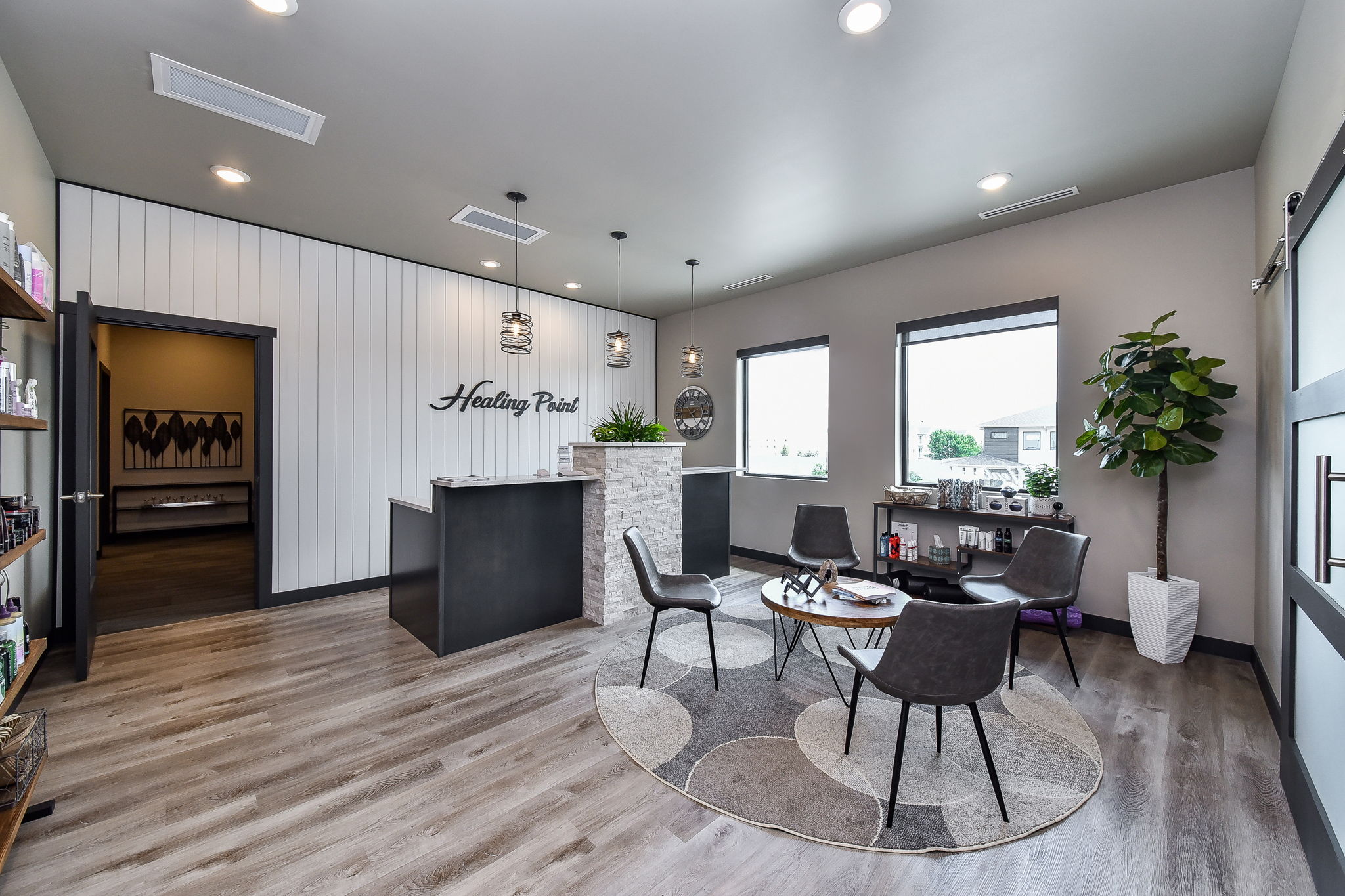 A calm massage therapy room at Healing Point Massage Therapy